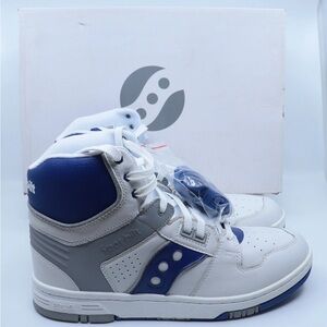 Saucony Sonic Hi sneakers in white & royal